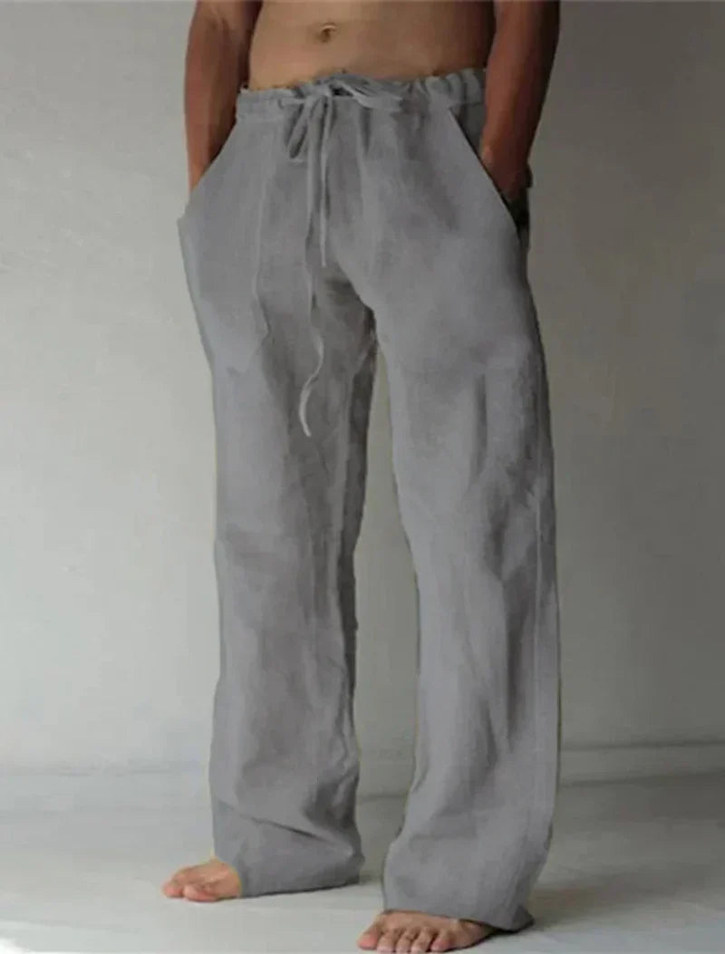 Men's Linen Baggy Pants with Adjustable Drawstring and Relaxed Fit