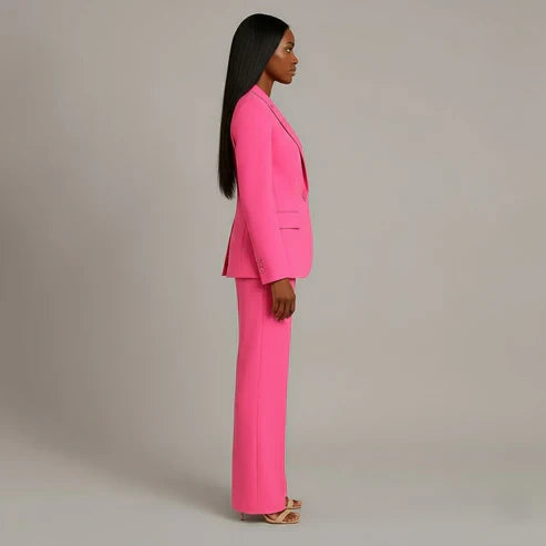 Women's Tailored Blazer and Slim Trousers Formal Suit Set