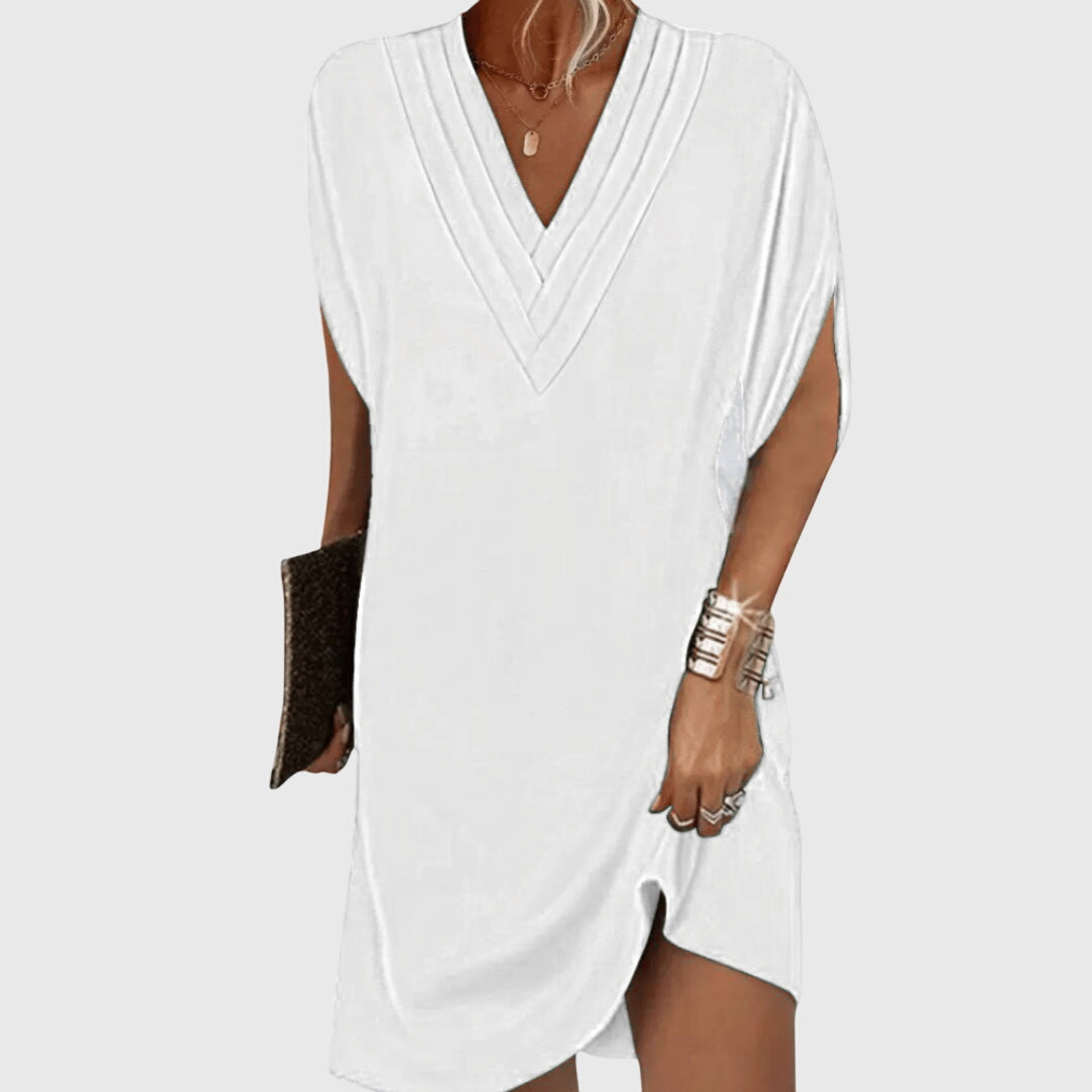 Flowy Midi Dress for Women with Refined Neckline Design