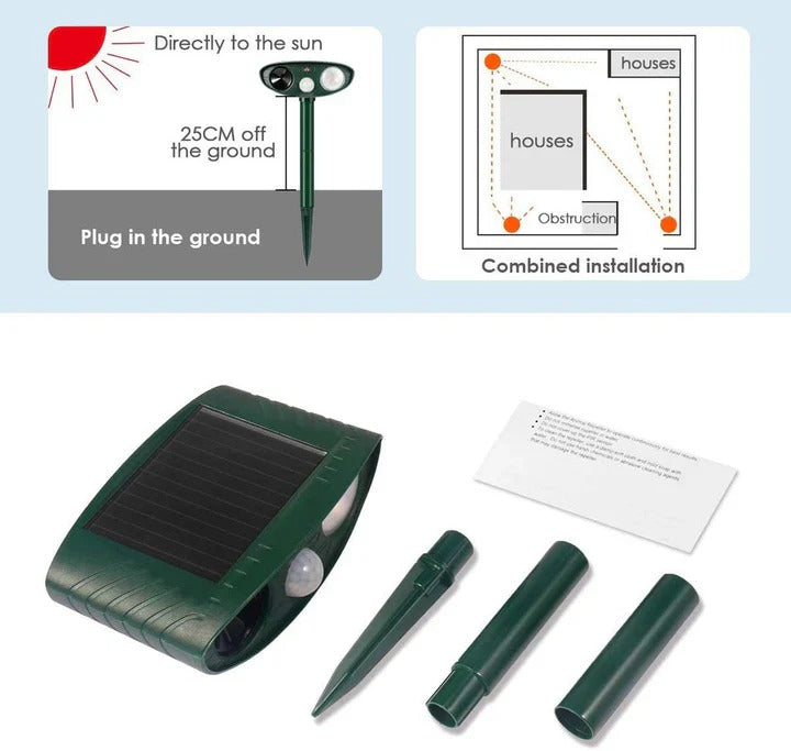 Motion Sensor Animal Repeller with Solar Charging and Ultrasonic Sound, 30ft Range