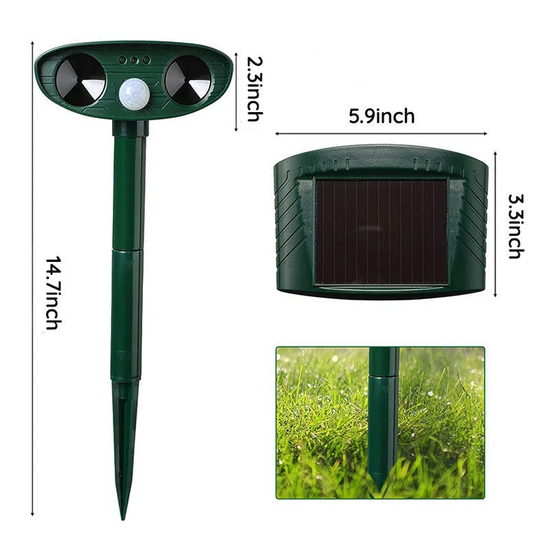Motion Activated Solar Stake with 30ft Detection and Animal Deterrent Sound