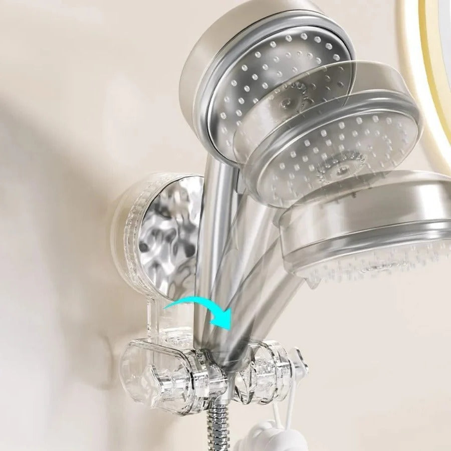 Suction Cup Shower Head Holder with 360-Degree Swivel and Accessory Hook