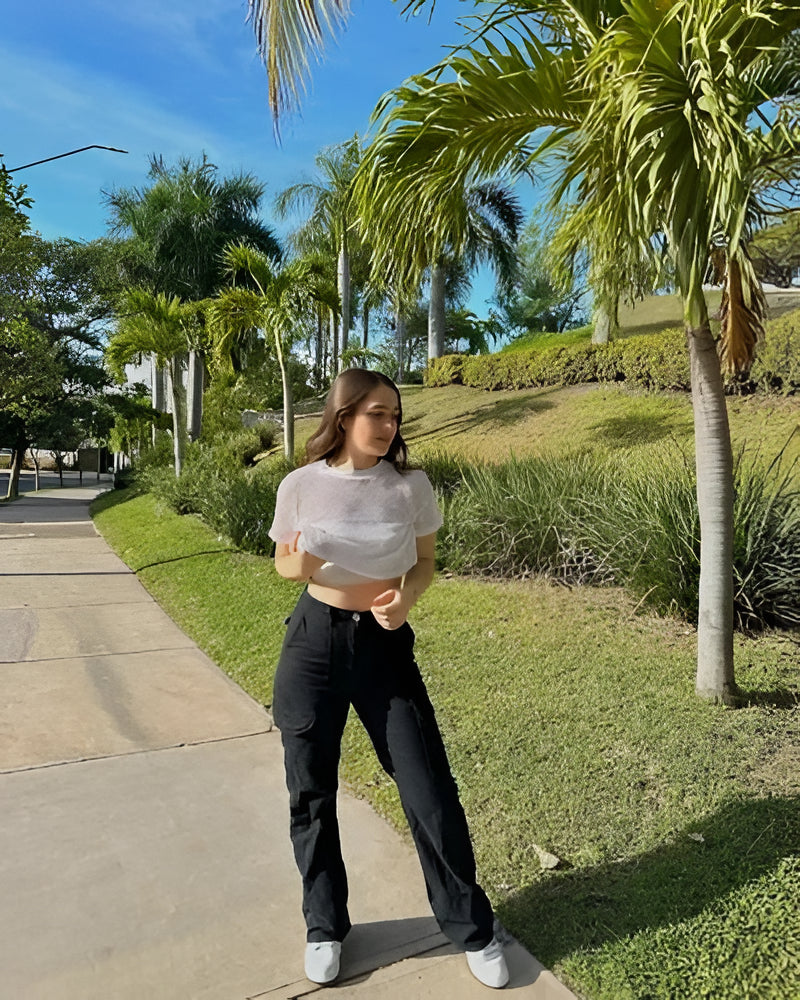Women's Cotton Blend Cargo Pants with Adjustable Waist Belt and Multiple Pockets