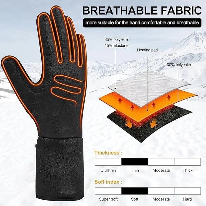 Electric Heated Glove Liners with Rechargeable Battery Packs and Touchscreen Fingertips