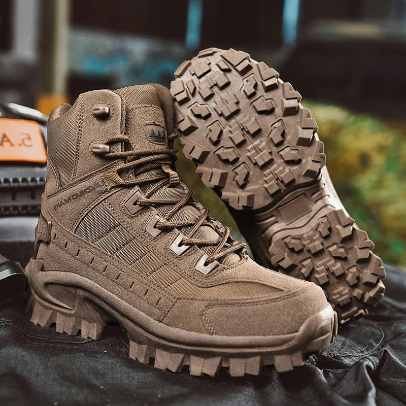 Durable Lace Up High Top Outdoor Combat Boots with Rugged Rubber Soles