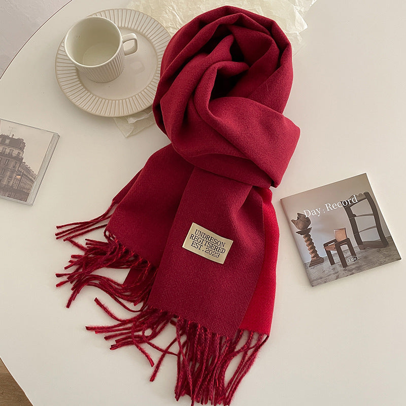 Cashmere Scarf For Women Reversible Fringed Warm Winter Wrap