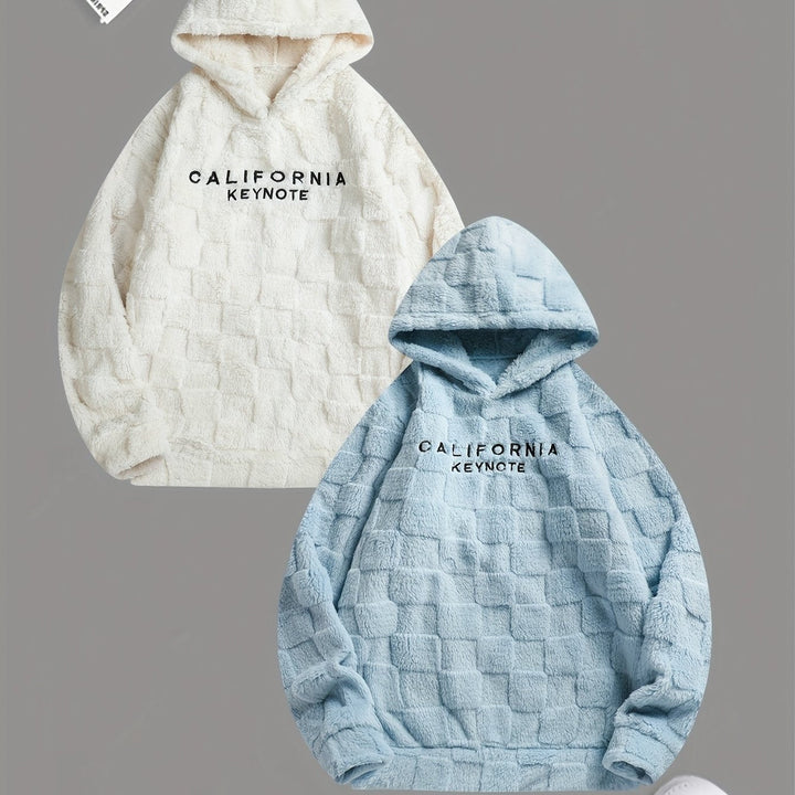 Embroidered Fleece Hoodie Unisex Loose Fit Winter Plush Comfort Sweatshirt For Daily Wear