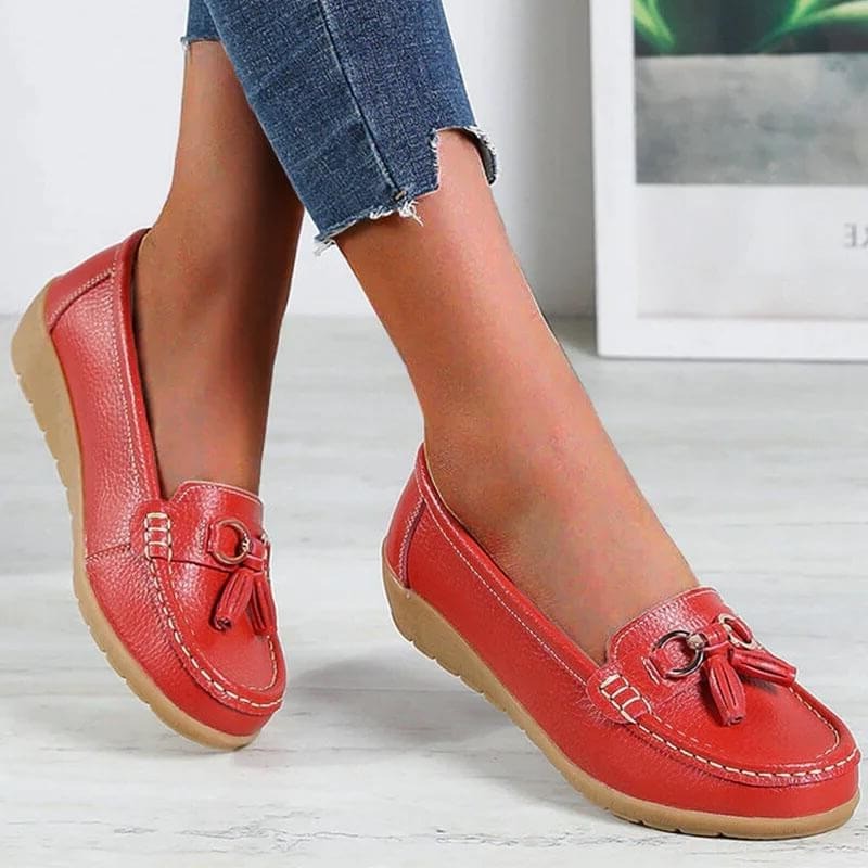 Women Casual Leather Driving Loafers with Flexible Cushioned Sole for Daily Comfort