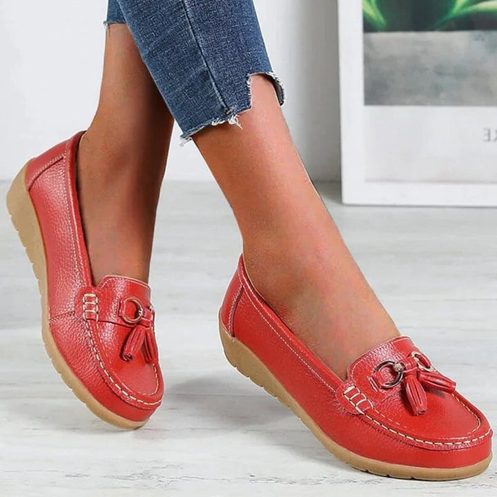 Women Casual Leather Driving Loafers with Flexible Cushioned Sole for Daily Comfort