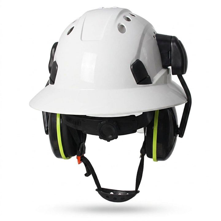 Full Brim Hard Hat With Built-In Eye Shield And Earmuffs