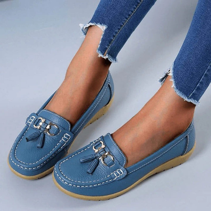 Women Casual Leather Driving Loafers with Flexible Cushioned Sole for Daily Comfort