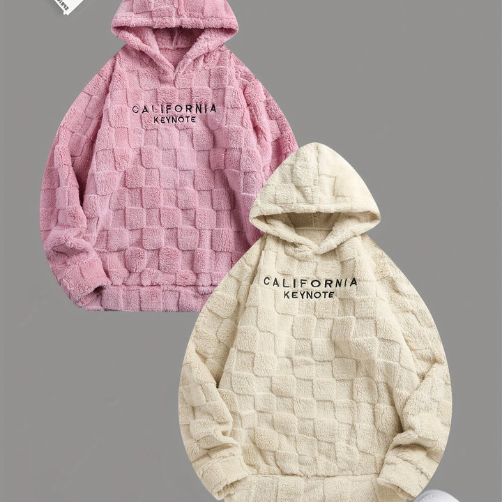 Embroidered Fleece Hoodie Unisex Loose Fit Winter Plush Comfort Sweatshirt For Daily Wear