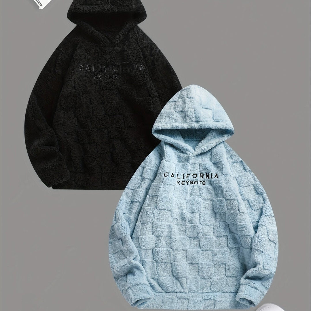 Embroidered Fleece Hoodie Unisex Loose Fit Winter Plush Comfort Sweatshirt For Daily Wear