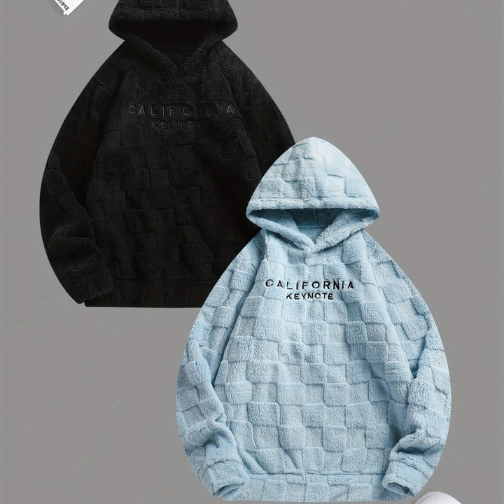 Embroidered Fleece Hoodie Unisex Loose Fit Winter Plush Comfort Sweatshirt For Daily Wear