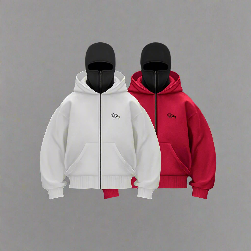 Men's Balaclava Zip Hoodie Warm Hooded Sweatshirt With Built-In Face Mask