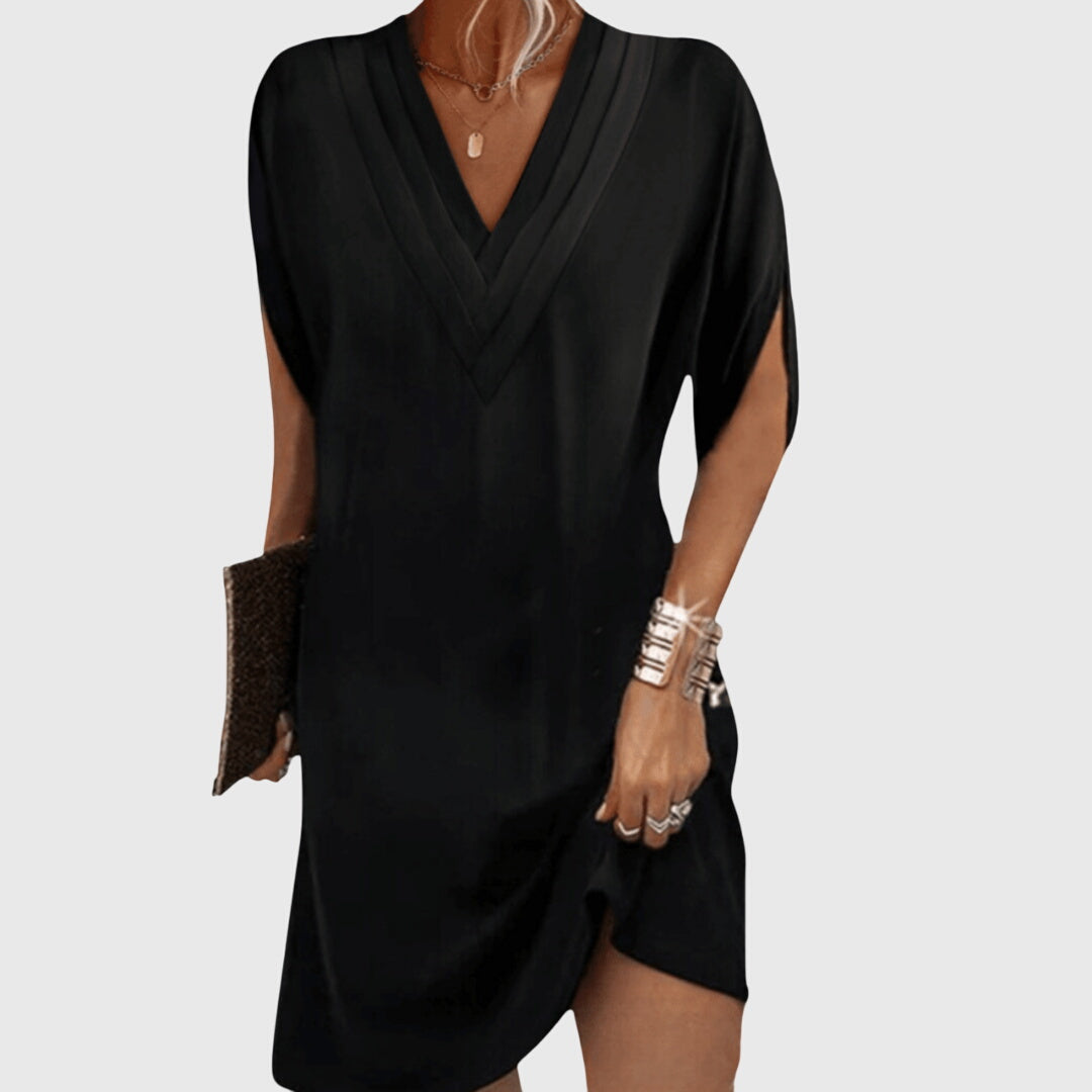 Flowy Midi Dress for Women with Refined Neckline Design