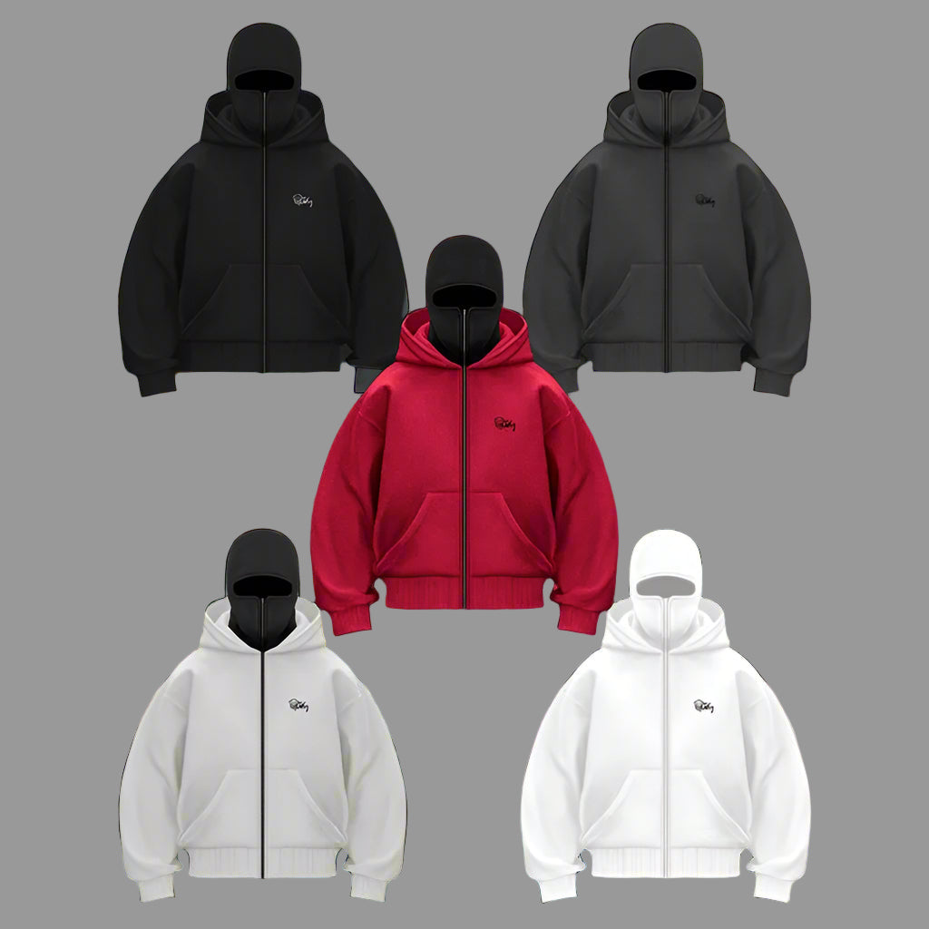 Men's Balaclava Zip Hoodie Warm Hooded Sweatshirt With Built-In Face Mask