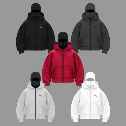 Men's Balaclava Zip Hoodie Warm Hooded Sweatshirt With Built-In Face Mask
