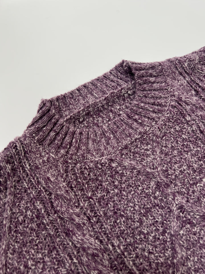 Cable Knit Sweater Dress with Round Neckline and Midi Length