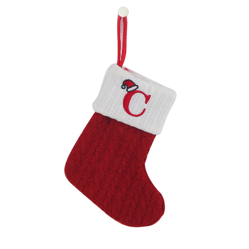 Cozy Knit Socks With Embroidered Candy Gift Bag And Letter Christmas Stocking