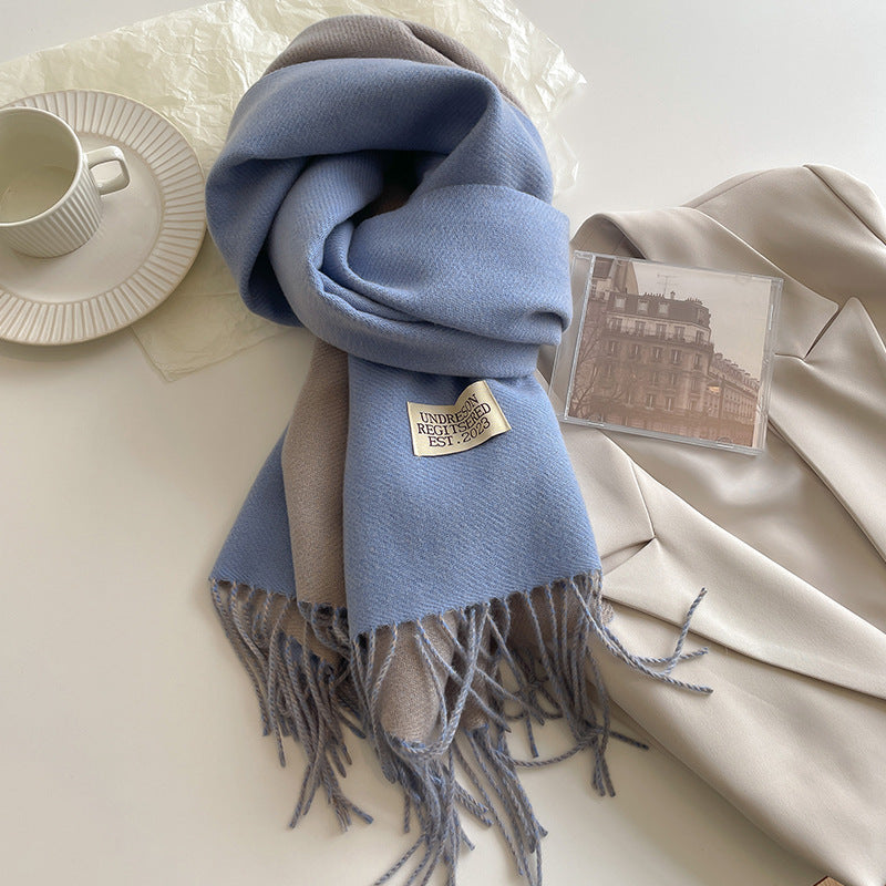 Cashmere Scarf For Women Reversible Fringed Warm Winter Wrap
