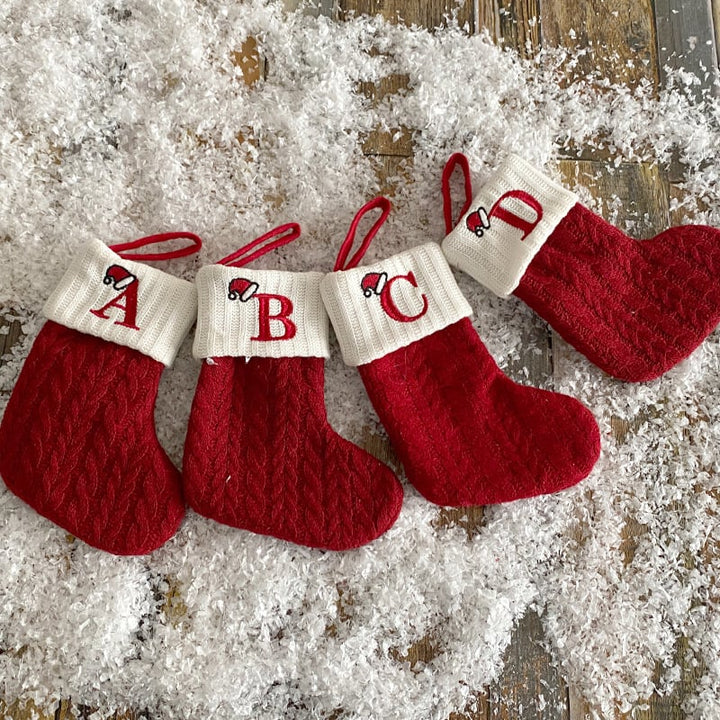 Cozy Knit Socks With Embroidered Candy Gift Bag And Letter Christmas Stocking