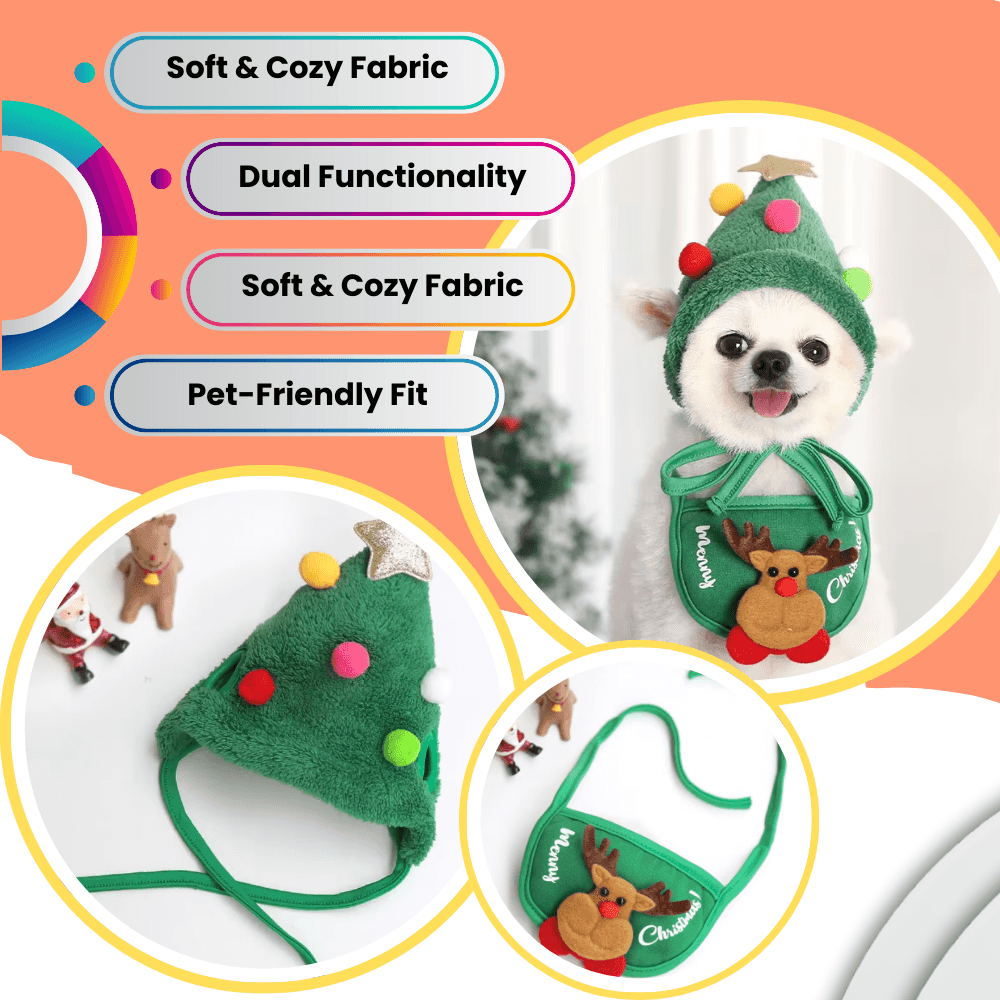 Christmas Tree Pom-Pom Hat Cute Knit Winter Beanie For Pets