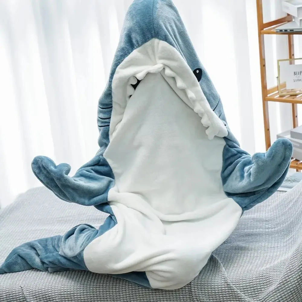 Hooded Blanket With Soft Flannel Shark Design For Kids And Adults