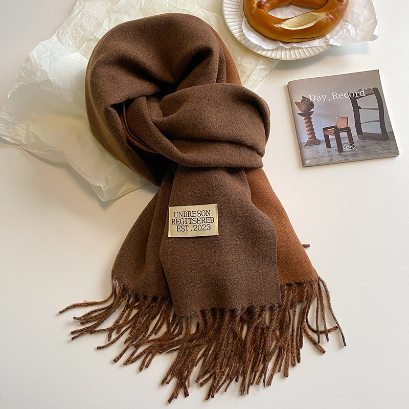 Cashmere Scarf For Women Reversible Fringed Warm Winter Wrap