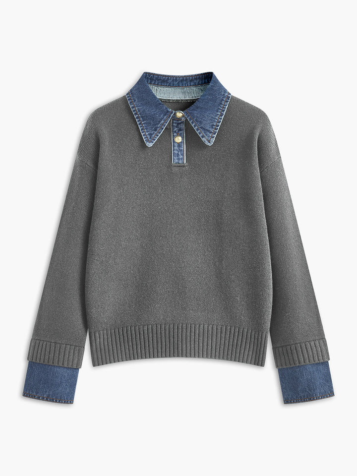 Knit Sweater Dress with Button Front and Shift Fit
