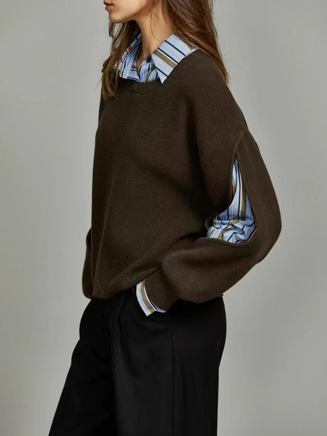 Colorblock Knit Top with Cutout Panels and Medium Stretch, Shift Fit