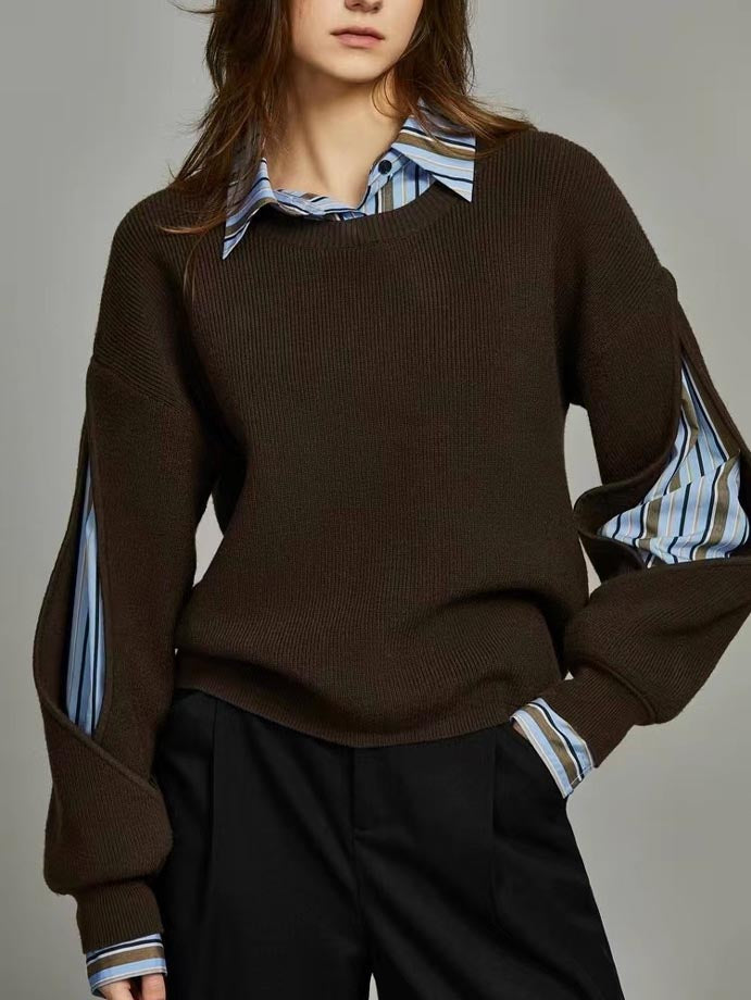 Colorblock Knit Top with Cutout Panels and Medium Stretch, Shift Fit