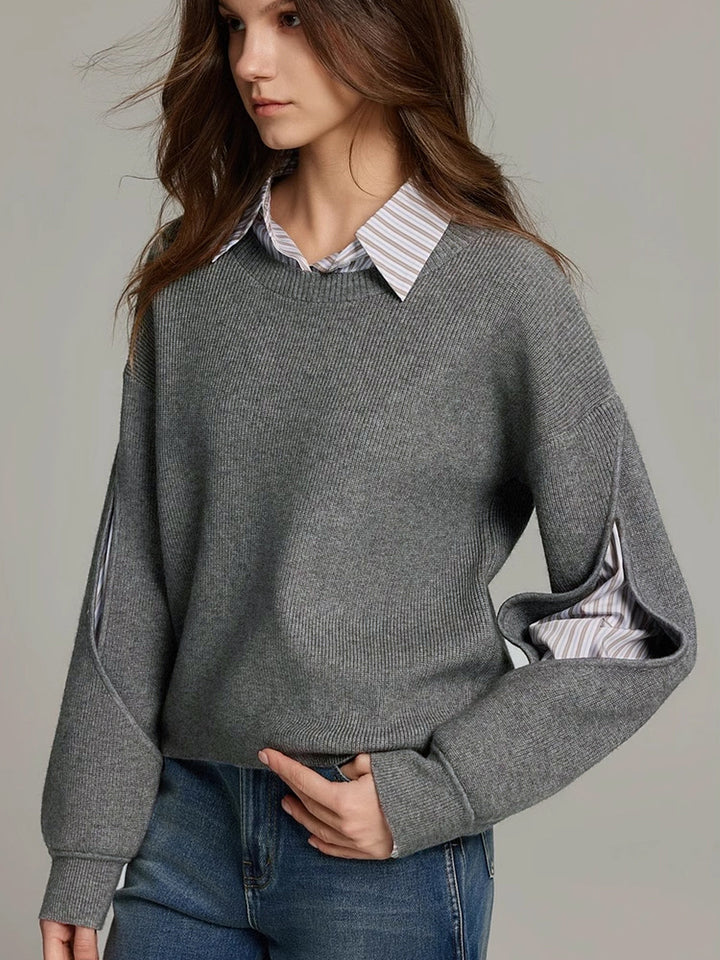 Colorblock Knit Top with Cutout Panels and Medium Stretch, Shift Fit