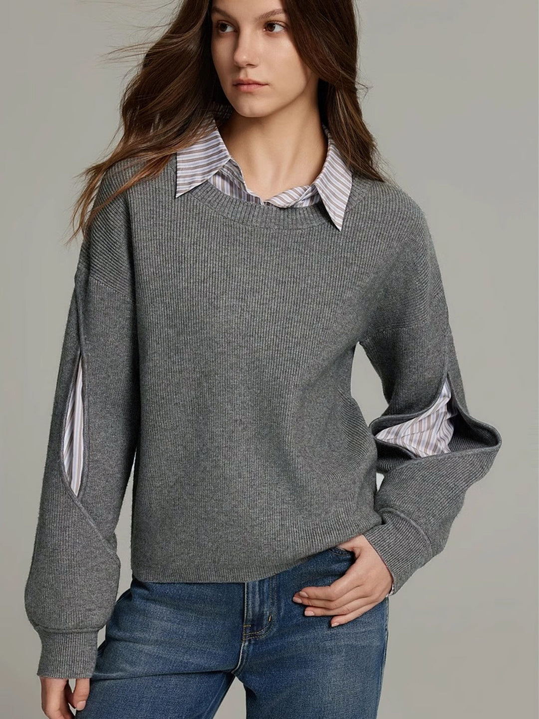 Colorblock Knit Top with Cutout Panels and Medium Stretch, Shift Fit