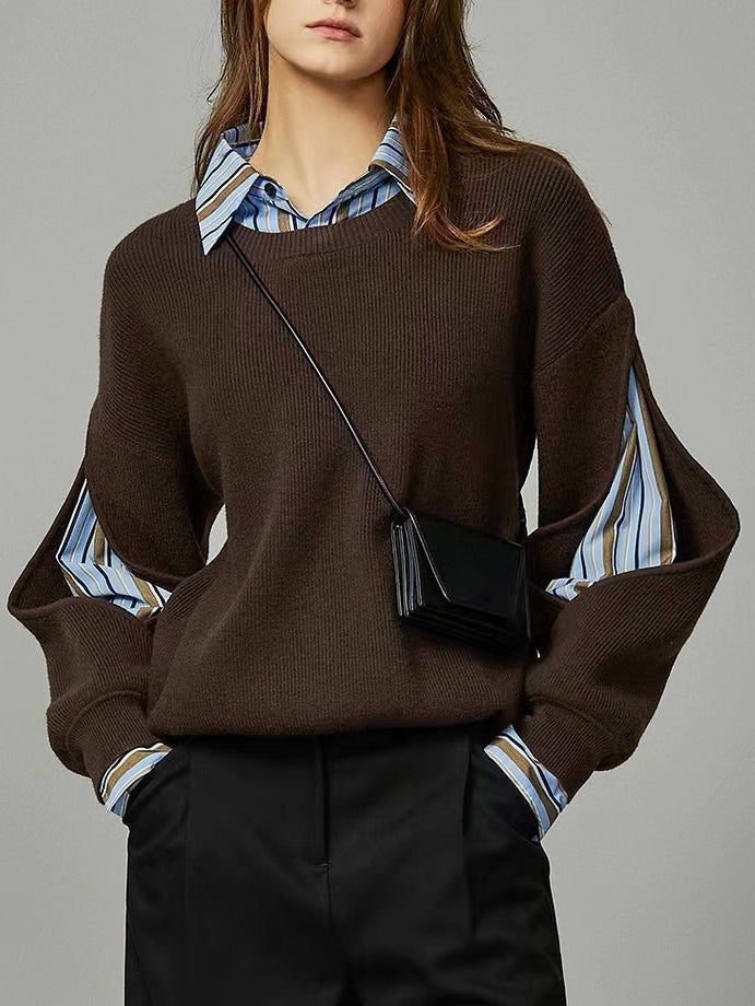 Colorblock Knit Top with Cutout Panels and Medium Stretch, Shift Fit