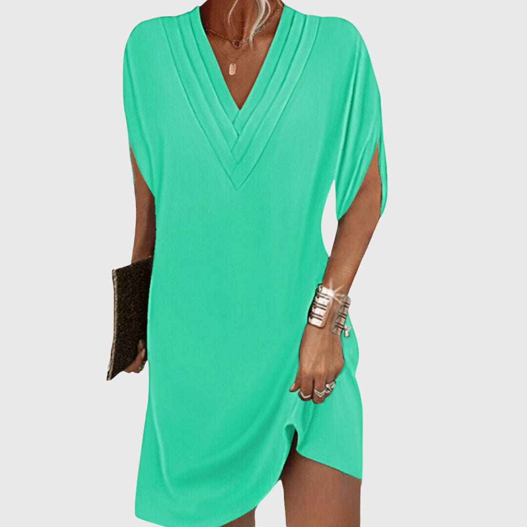 Flowy Midi Dress for Women with Refined Neckline Design