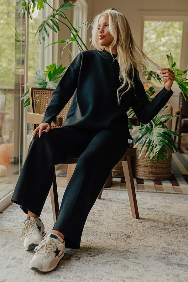 High Waist Wide Leg Knit Pants with Elastic Waistband and Viscose Blend