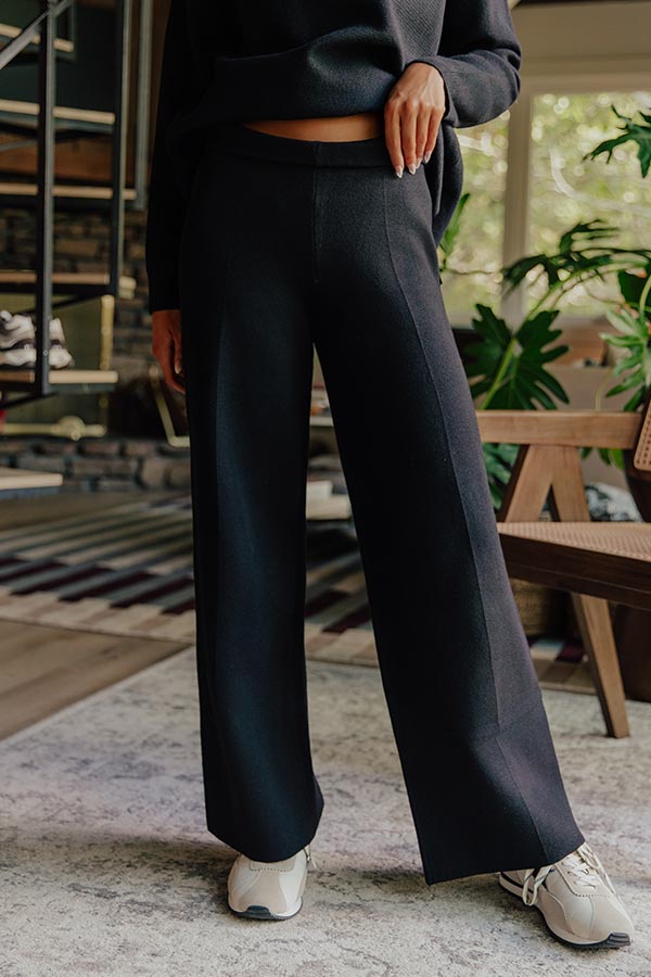 High Waist Wide Leg Knit Pants with Elastic Waistband and Viscose Blend