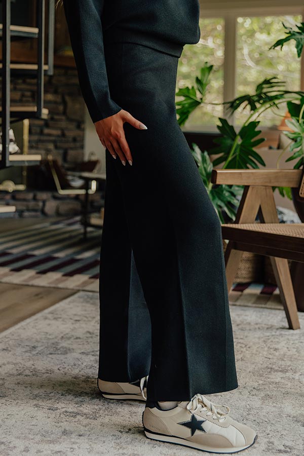 High Waist Wide Leg Knit Pants with Elastic Waistband and Viscose Blend