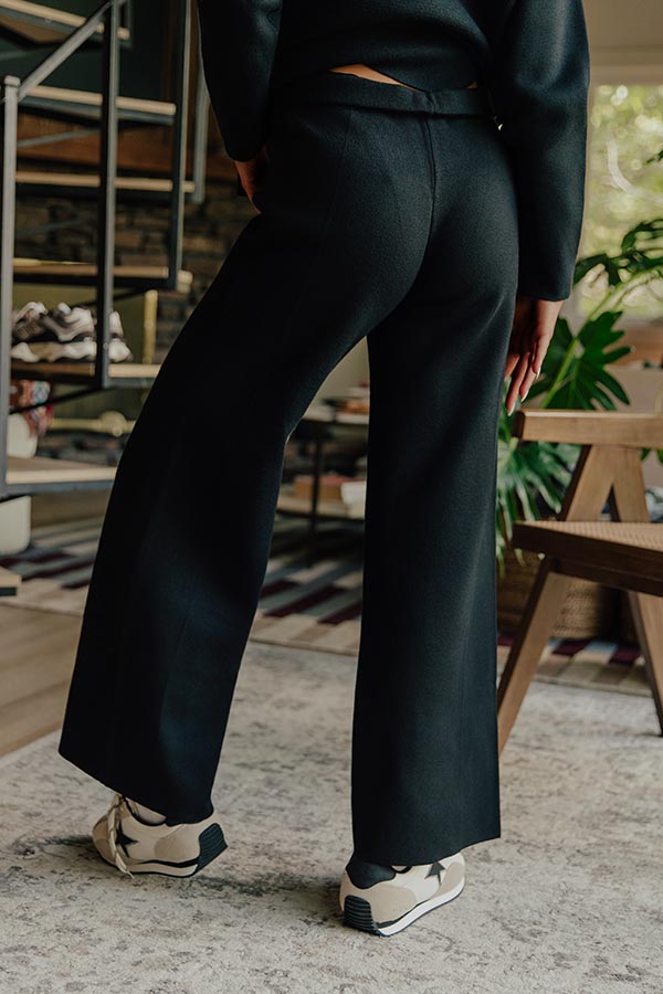 High Waist Wide Leg Knit Pants with Elastic Waistband and Viscose Blend