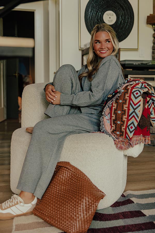 Straight Leg Knit Pants with Elastic Waistband and Ribbed Hemline