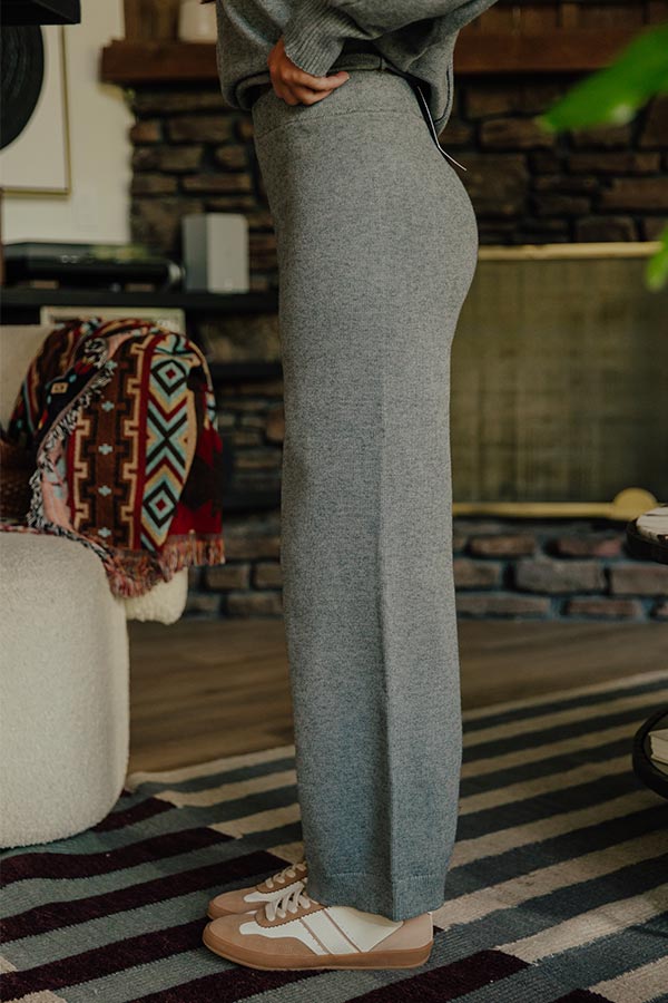 Straight Leg Knit Pants with Elastic Waistband and Ribbed Hemline