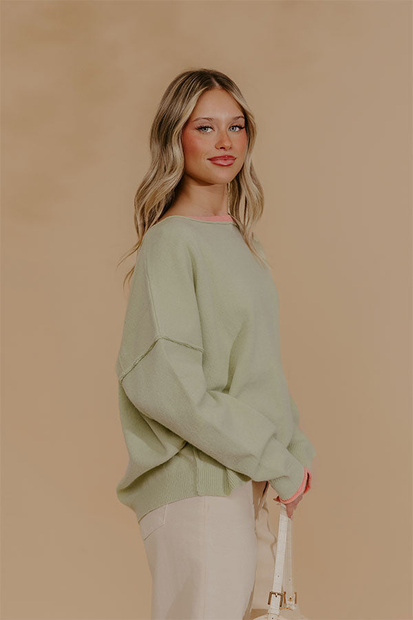 Oversized Knit Top with Coral Trim and Exposed Seam Details