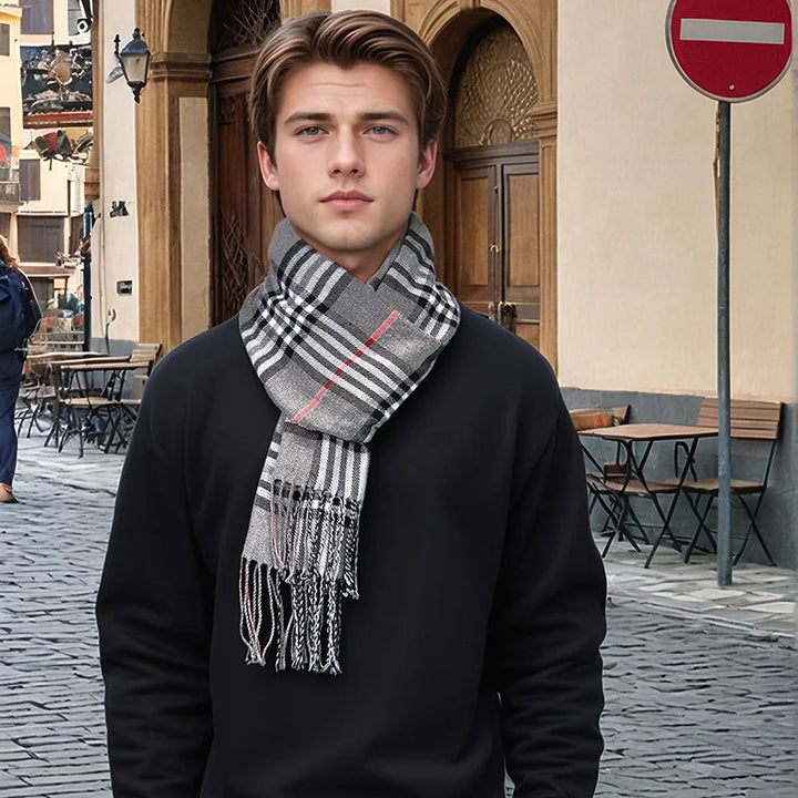 Cashmere Plaid Winter Scarf For Men Soft Warm Classic Accessory