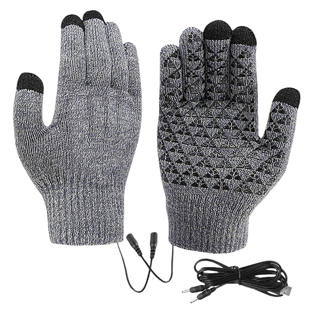 Heated Gloves with Three-Finger Touchscreen and Silicone Grip Pattern