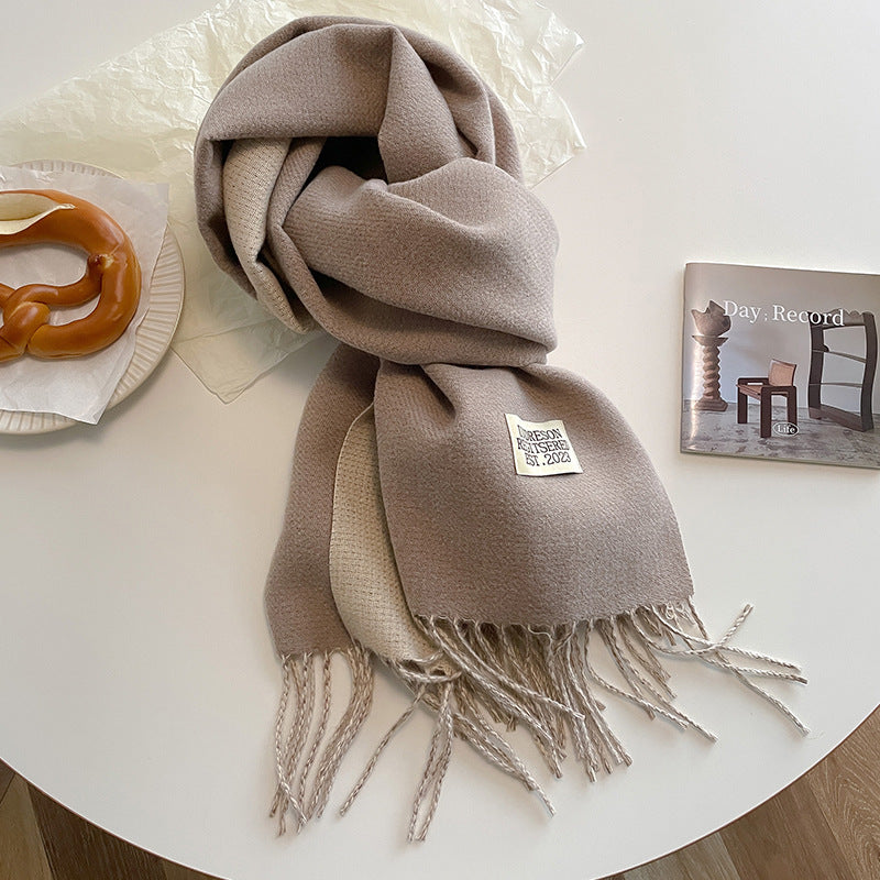 Cashmere Scarf For Women Reversible Fringed Warm Winter Wrap