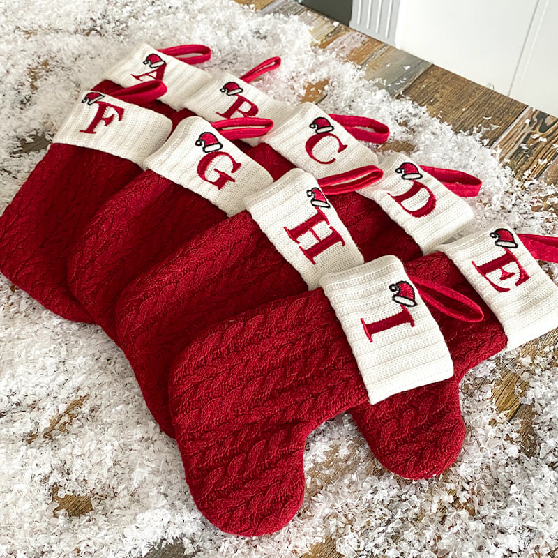 Cozy Knit Socks With Embroidered Candy Gift Bag And Letter Christmas Stocking