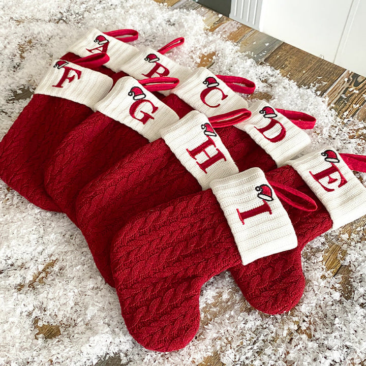 Cozy Knit Socks With Embroidered Candy Gift Bag And Letter Christmas Stocking