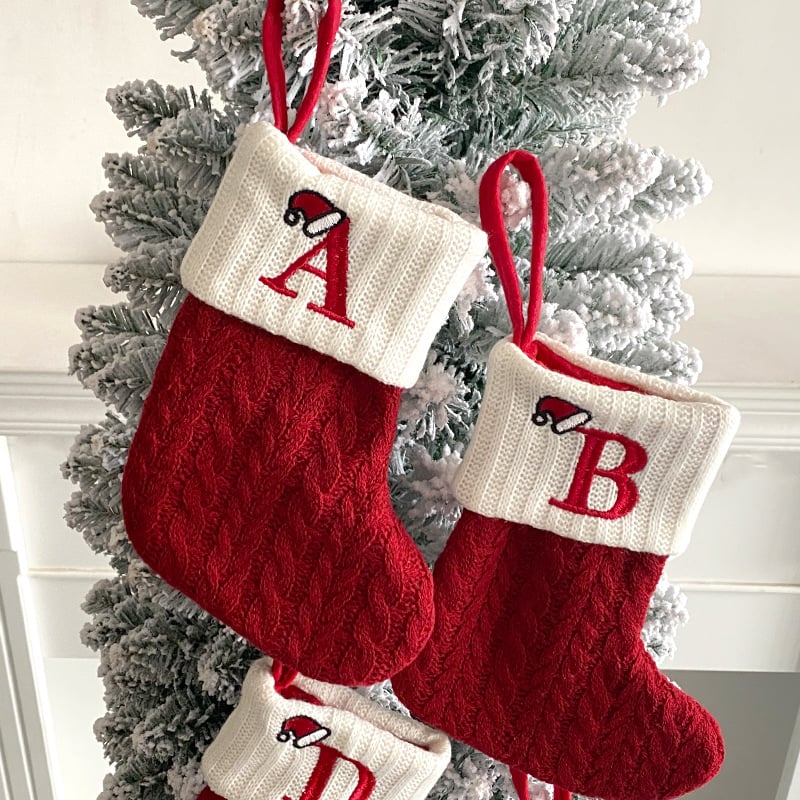 Cozy Knit Socks With Embroidered Candy Gift Bag And Letter Christmas Stocking