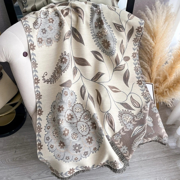 Winter Shawl Scarf Double-Sided Floral Wrap, Elegant Warm Layering Accessory